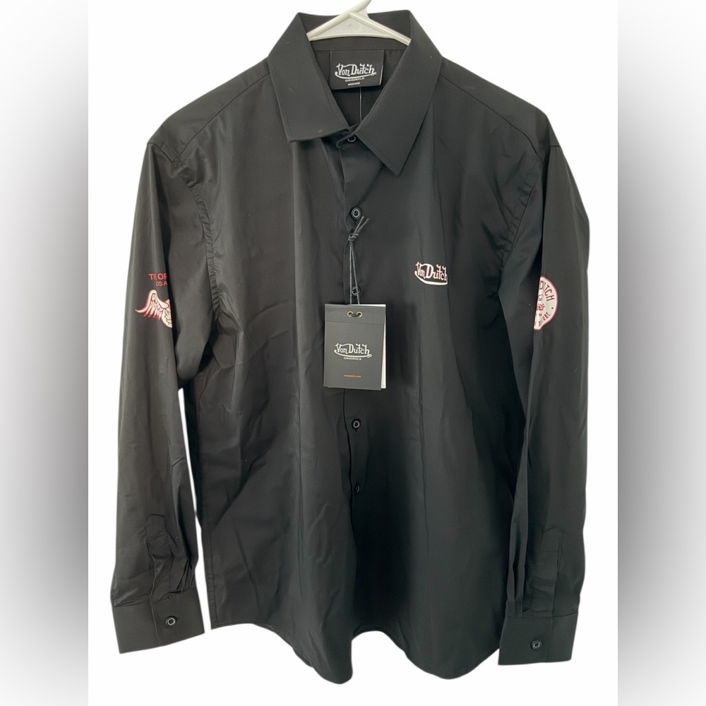 Von Dutch Originals Black Button Up Long Sleeve Graphics Shirt Men Size Medium